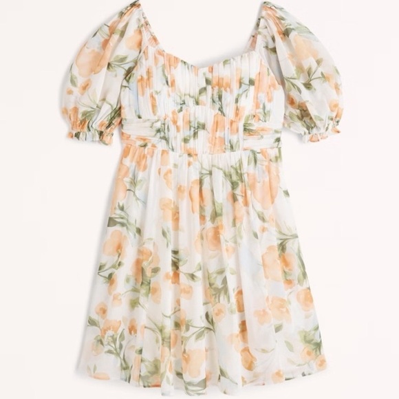 Abercrombie & Fitch Ruched Ruffle Puff Sleeve Mini Dress Size Large - Picture 1 of 4
